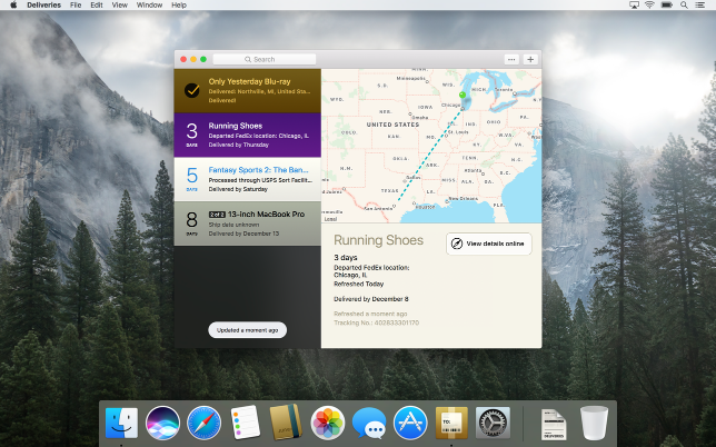 Screenshot of Deliveries running on macOS