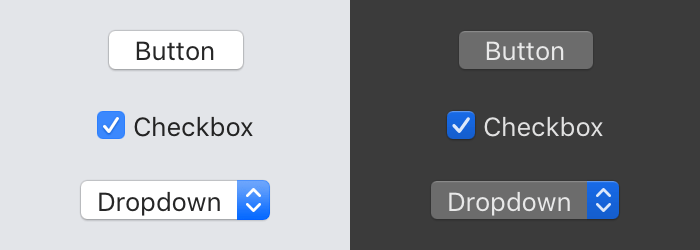 Comparison of light and dark controls on macOS