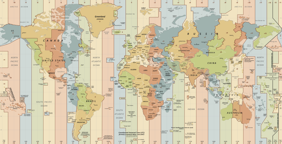 World map of timezones