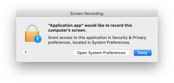 A screen recording permission dialog in macOS Catalina