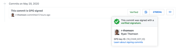 Screenshot of a verified commit on GitHub
